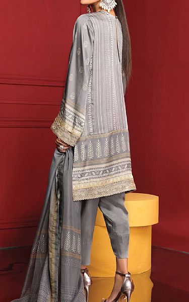 Alkaram Grey Silk Suit | Pakistani Winter Dresses- Image 2