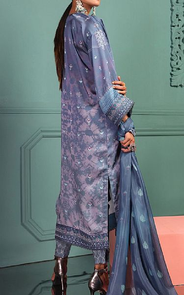 Alkaram Cornflower Blue Silk Suit | Pakistani Winter Dresses- Image 2
