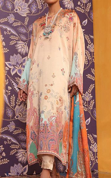Alkaram Peach Silk Suit | Pakistani Winter Dresses- Image 1