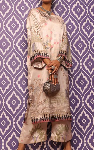 Alkaram Ivory Silk Suit (2 Pcs) | Pakistani Winter Dresses- Image 1
