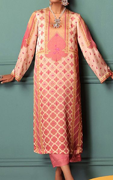 Alkaram Off-white/Tea Rose Silk Suit (2 Pcs) | Pakistani Winter Dresses- Image 1