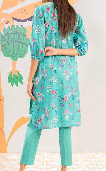 Alkaram Turquoise Cambric Kurti | Pakistani Lawn Dress in USA- Image 2