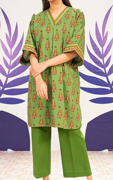 Alkaram Green Cambric Kurti | Pakistani Lawn Dress in USA- Image 1