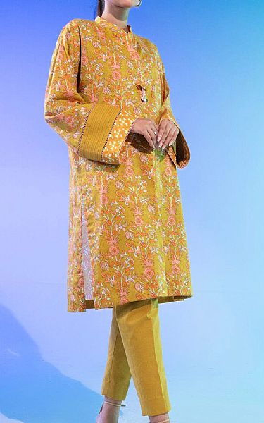 Alkaram Mustard Lawn Kurti | Pakistani Lawn Dress in USA- Image 1