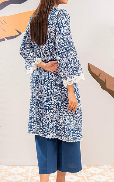 Alkaram White/Turquoise Cambric Kurti | Pakistani Lawn Dress in USA- Image 2