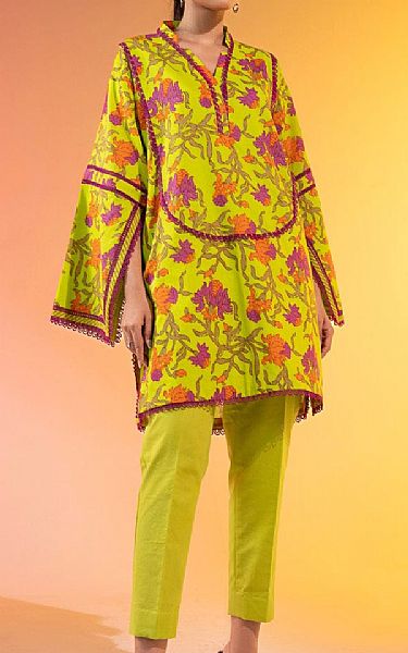 Alkaram Dirty Yellow Lawn Kurti | Pakistani Lawn Dress in USA- Image 1
