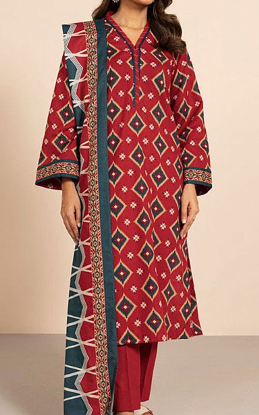 Alkaram Wine Red Khaddar Suit (2 Pcs) | Pakistani Winter Dresses in USA- Image 1