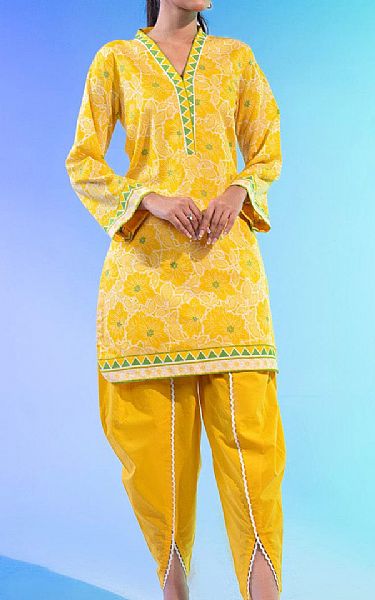 Alkaram Yellow Lawn Kurti | Pakistani Lawn Dress in USA- Image 1
