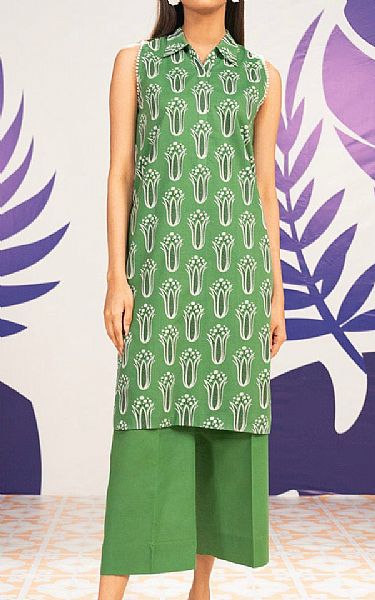 Alkaram Leaf Green Cambric Kurti | Pakistani Lawn Dress in USA- Image 1