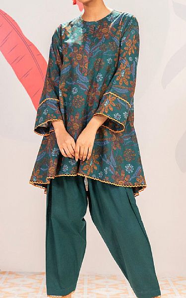 Alkaram Teal Cambric Kurti | Pakistani Lawn Dress in USA- Image 1