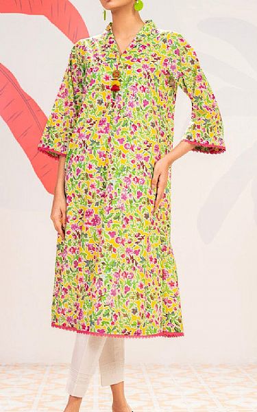 Alkaram Yellow/Green Cambric Kurti | Pakistani Lawn Dress in USA- Image 1