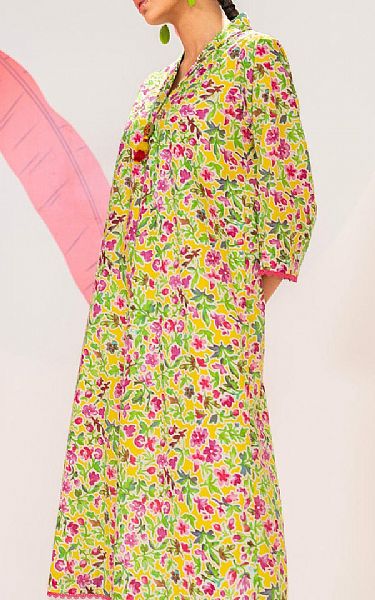 Alkaram Yellow/Green Cambric Kurti | Pakistani Lawn Dress in USA- Image 2