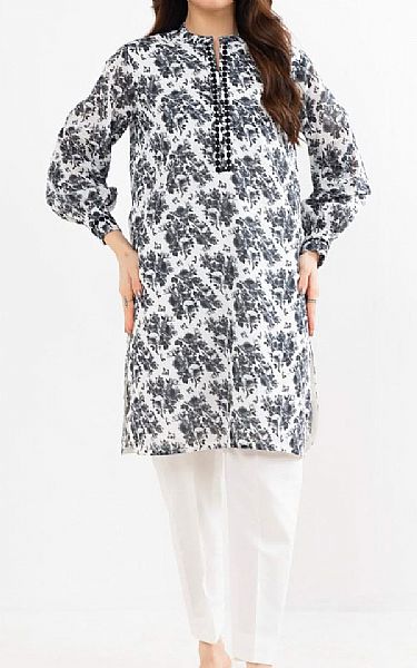 Alkaram White/Black Lawn Kurti | Pakistani Lawn Dress in USA- Image 1