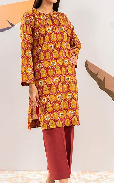 Alkaram Red/Orange Cambric Kurti | Pakistani Lawn Dress in USA- Image 1