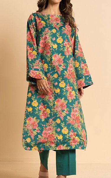 Alkaram Green Cambric Kurti | Pakistani Lawn Dress in USA- Image 1