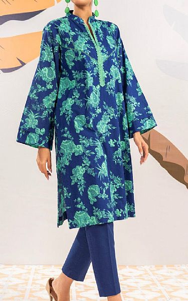 Alkaram Blue/Turquoise Cambric Kurti | Pakistani Lawn Dress in USA- Image 1
