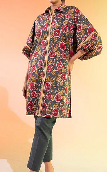 Alkaram Charcoal Grey Lawn Kurti | Pakistani Lawn Dress in USA- Image 1
