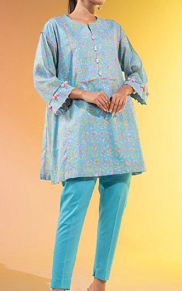 Alkaram Light Turquoise Lawn Kurti | Pakistani Lawn Dress in USA- Image 1