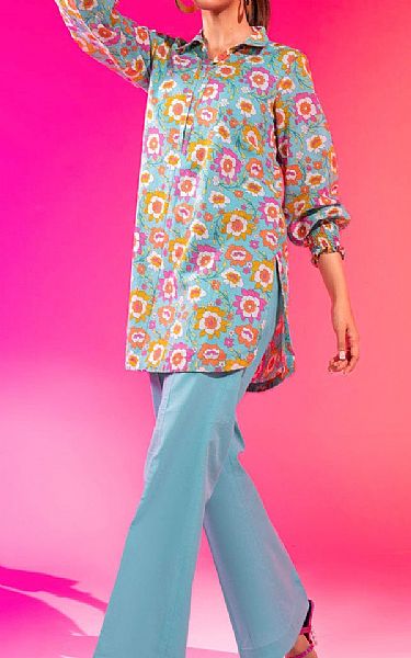Alkaram Turquoise Lawn Kurti | Pakistani Lawn Dress in USA- Image 1