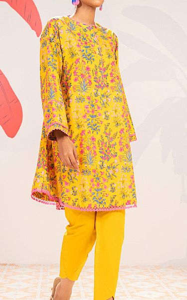 Alkaram Mustard Cambric Kurti | Pakistani Lawn Dress in USA- Image 1