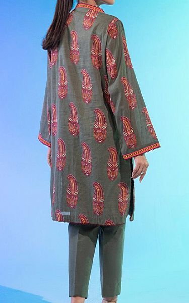 Alkaram Army Green Lawn Kurti | Pakistani Lawn Dress in USA- Image 2