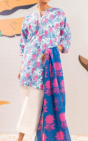 Alkaram White/Blue Cambric Suit (2 Pcs) | Pakistani Lawn Dress in USA- Image 1
