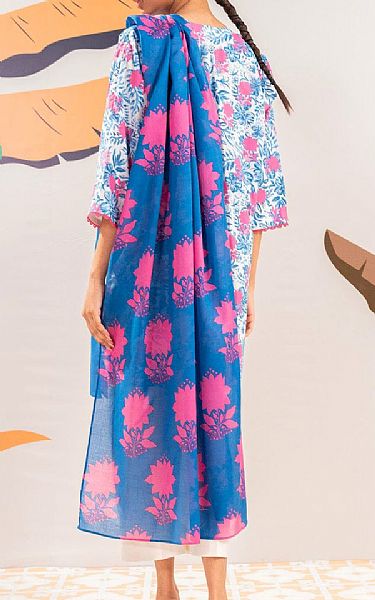 Alkaram White/Blue Cambric Suit (2 Pcs) | Pakistani Lawn Dress in USA- Image 2
