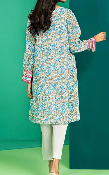 Alkaram Off-white/Light Turquoise Lawn Kurti | Pakistani Lawn Dress in USA- Image 2