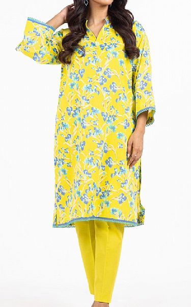 Alkaram Yellow Lawn Kurti | Pakistani Lawn Dress in USA- Image 1
