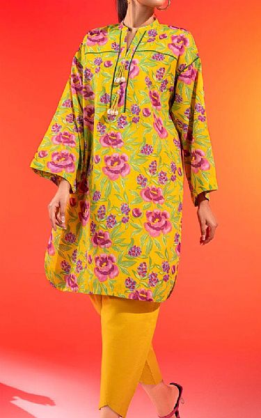 Alkaram Mustard Lawn Kurti | Pakistani Lawn Dress in USA- Image 1