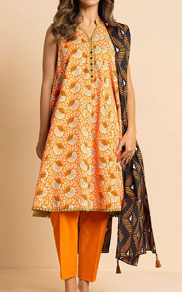 Alkaram Orange Cambric Suit (2 pcs) | Pakistani Lawn Dress in USA- Image 1