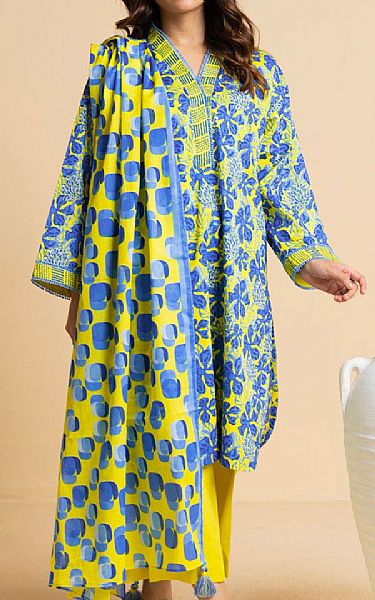 Alkaram Yellow/Blue Cambric Suit (2 pcs) | Pakistani Lawn Dress in USA- Image 1