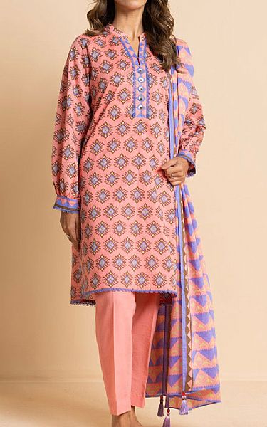 Alkaram Pale Salmon Cambric Suit (2 pcs) | Pakistani Lawn Dress in USA- Image 1