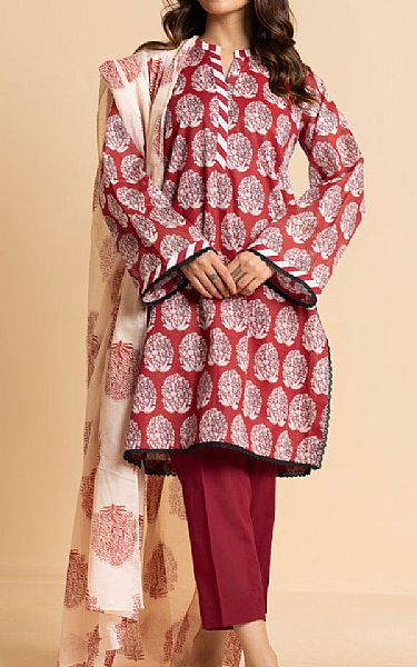 Alkaram Vivid Burgundy/Off White Cambric Suit (2 pcs) | Pakistani Lawn Dress in USA- Image 1