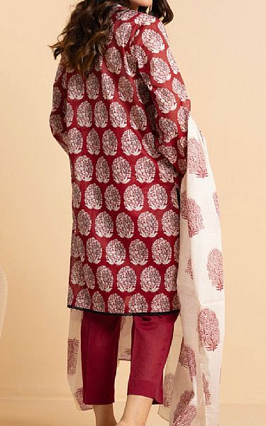 Alkaram Vivid Burgundy/Off White Cambric Suit (2 pcs) | Pakistani Lawn Dress in USA- Image 2