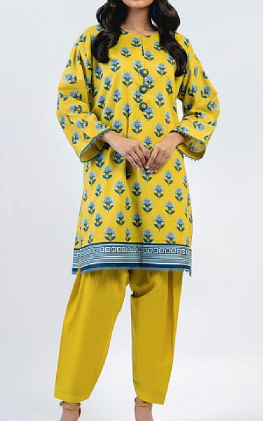 Alkaram Yellow Cambric Kurti | Pakistani Winter Dresses- Image 1