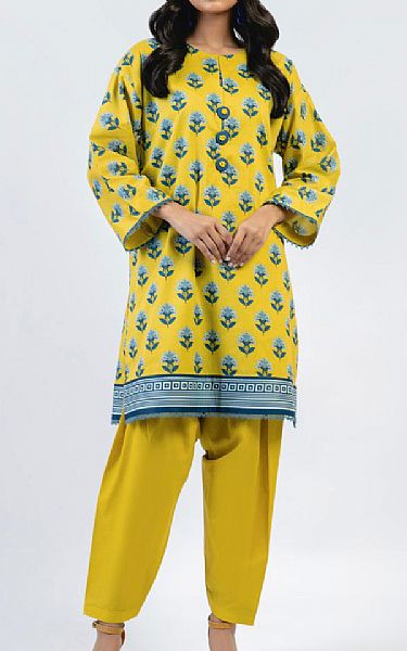 Alkaram Yellow Cambric Kurti | Pakistani Winter Dresses in USA- Image 1