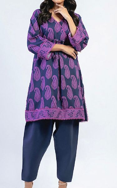 Alkaram Purple Cambric Kurti | Pakistani Winter Dresses- Image 1