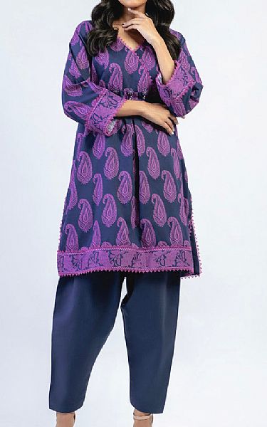 Alkaram Purple Cambric Kurti | Pakistani Winter Dresses in USA- Image 1