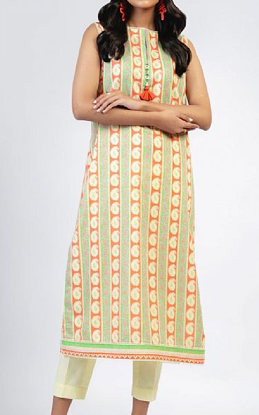 Alkaram Peach Cambric Kurti | Pakistani Winter Dresses in USA- Image 1