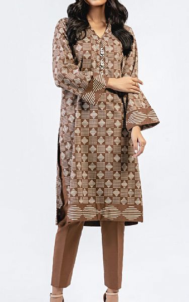 Alkaram Brown Cambric Kurti | Pakistani Winter Dresses- Image 1
