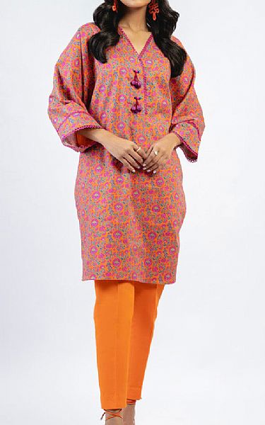 Alkaram Orange Cambric Kurti | Pakistani Winter Dresses- Image 1