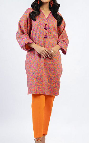 Alkaram Orange Cambric Kurti | Pakistani Winter Dresses in USA- Image 1