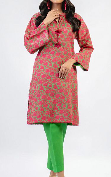 Alkaram Medium Green Cambric Kurti | Pakistani Winter Dresses- Image 1
