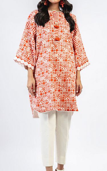 Alkaram Orange Cambric Kurti | Pakistani Winter Dresses- Image 1