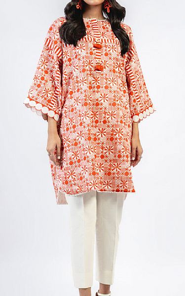 Alkaram Orange Cambric Kurti | Pakistani Winter Dresses in USA- Image 1