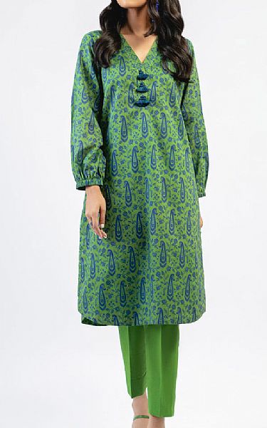 Alkaram Flat Green Cambric Kurti | Pakistani Winter Dresses- Image 1