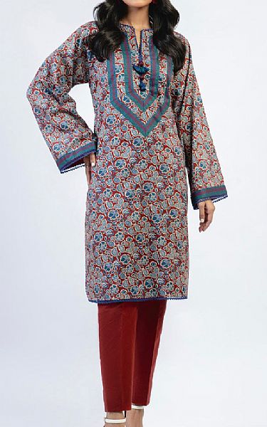 Alkaram Red Cambric Kurti | Pakistani Winter Dresses- Image 1