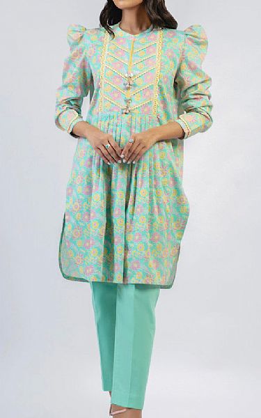 Alkaram Turquoise Cambric Kurti | Pakistani Winter Dresses in USA- Image 1