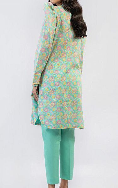 Alkaram Turquoise Cambric Kurti | Pakistani Winter Dresses in USA- Image 2